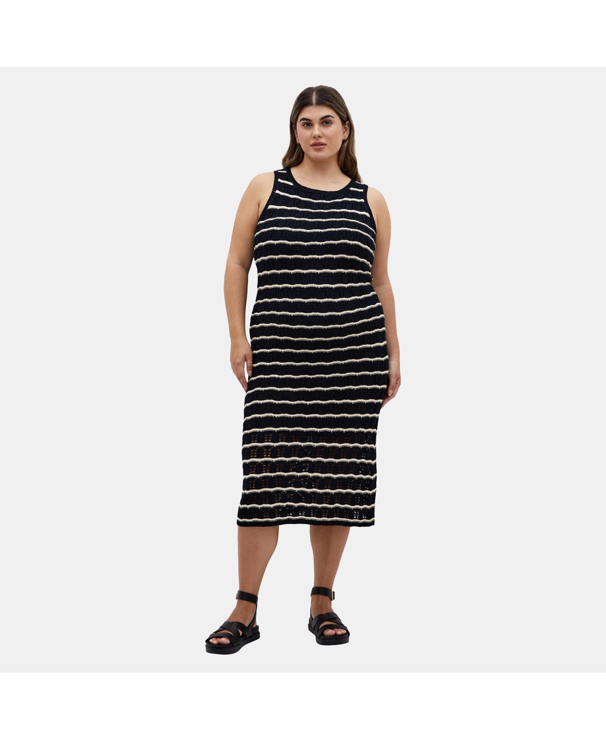 Women's Crochet Stripe Dress - Pink stripe