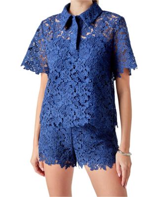 Women's Lace Collared Top