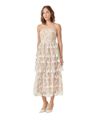 Women's Strapless Crochet Layered Midi Dress