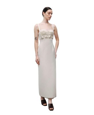 Women's Linen Brode Detailed Sweetheart Maxi Dress