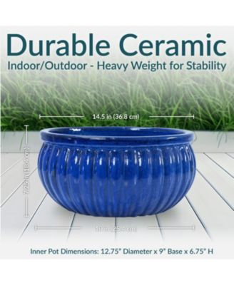  Ceramic Ribbed Planter Bowl - Imperial Blue - 14.5" Round
