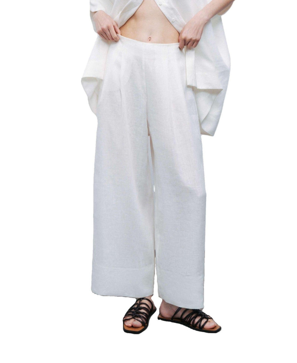 Women's Linen Double Leg Pants - Open white