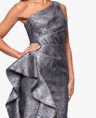 Petite One-Shoulder Ruffled Jacquard Gown