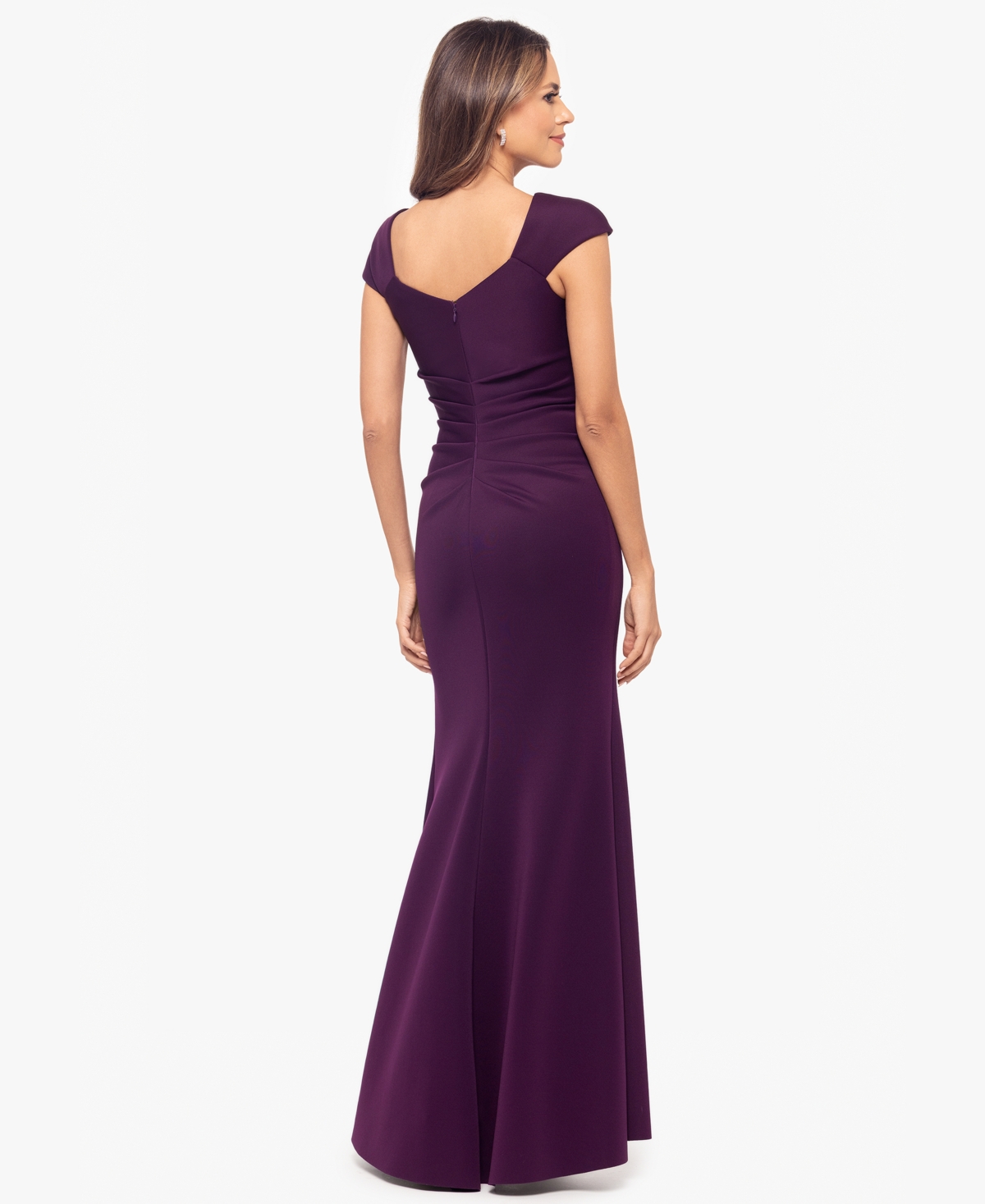 Xscape Petite Asymmetric Front Slit Evening Gown In Purple