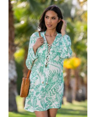 Women's Batiki Lace-Front Tunic Cover-Up Dress