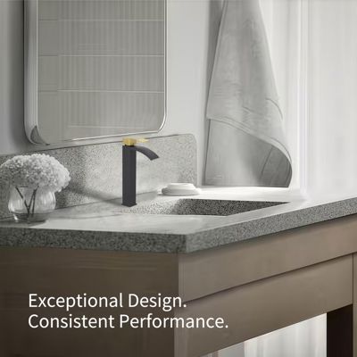 Waterfall Single Hole Single Handle Bathroom Vessel Sink Faucet With Pop Up Drain Without Overflow In Matte Black & Gold