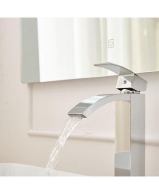 Waterfall Single Hole Single Handle Bathroom Vessel Sink Faucet With Pop Up Drain Without Overflow In Matte Black & Gold