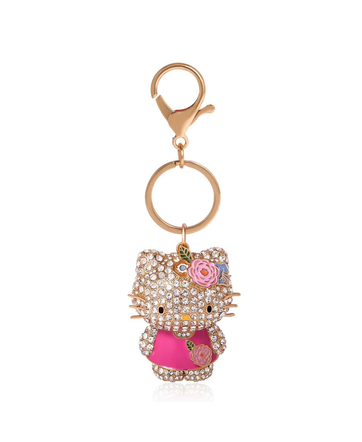 Sanrio Hello Kitty Pink Crystal Flower Bling Keychain Bag Charm - Pink/gold