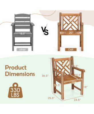 Teak Wood Patio Dining Chair Outdoor Armchair w/ Slatted Seat & Solid Legs