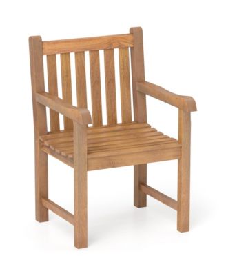 2 PCS Teak Wood Patio Dining Chair Outdoor Armchair w/ Slatted Seat & Solid Legs