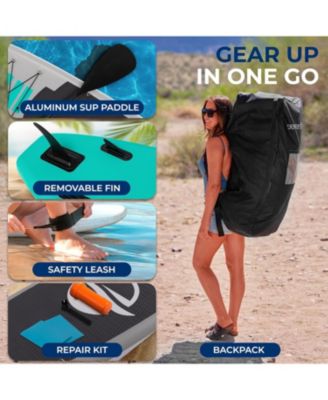 Free-Flow Welded Inflatable Stand-Up Paddle-Board with Double-Action Hand Pump, 3-Shaft Aluminum Paddle, Repair Kit and Backpack (Black)