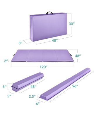 10ftx4ftx2in Folding Gym Mat 4-Panel w/ Carrying Handles & Folding Balance Beam
