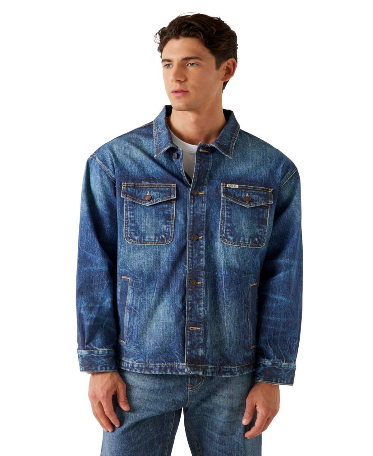 Guess Men's Billy Long-sleeve Trucker Jacket In Blue