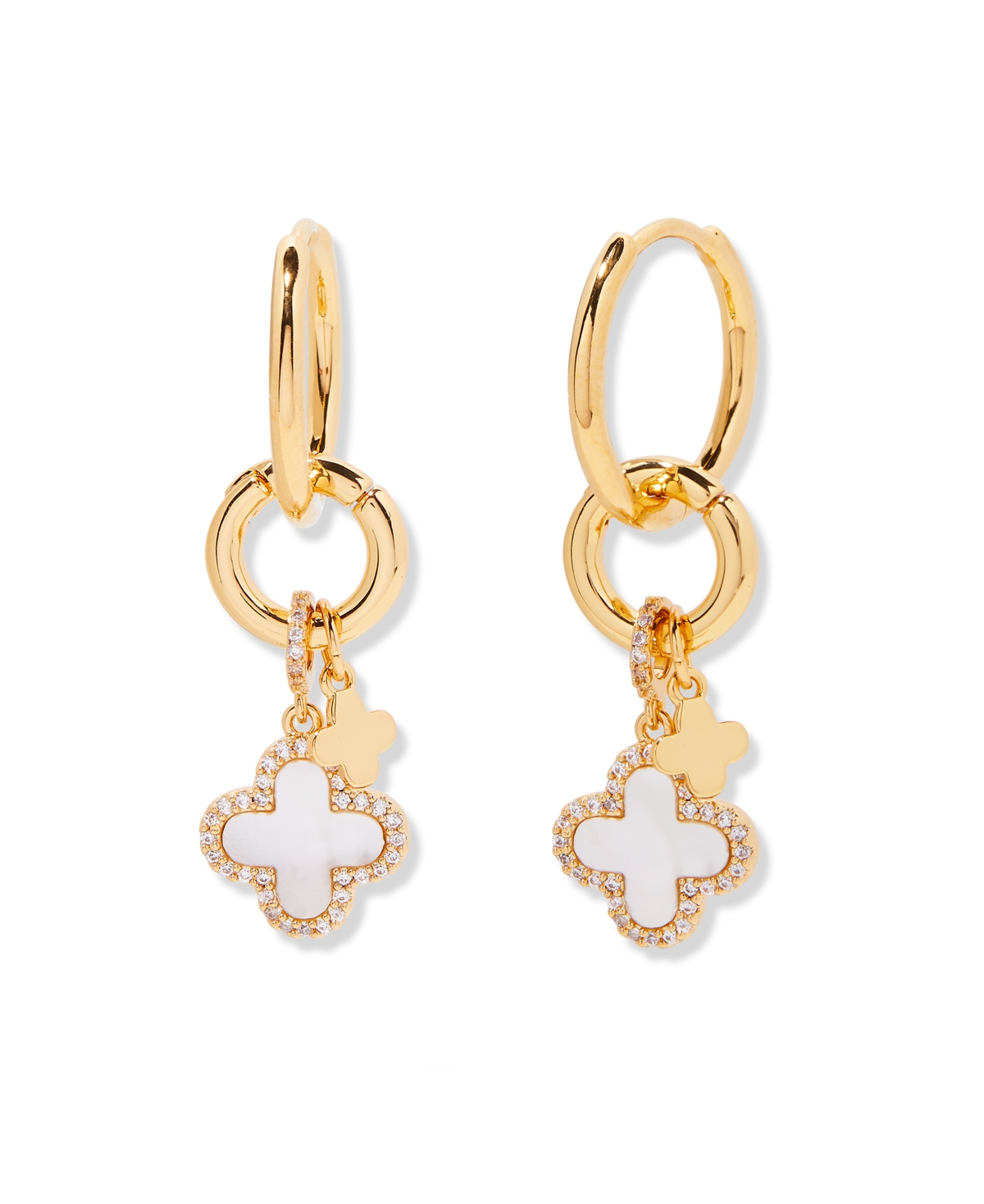 Chatham Gold Plated Clover Cultivated Pearl Charm Hoop Earrings - Gold