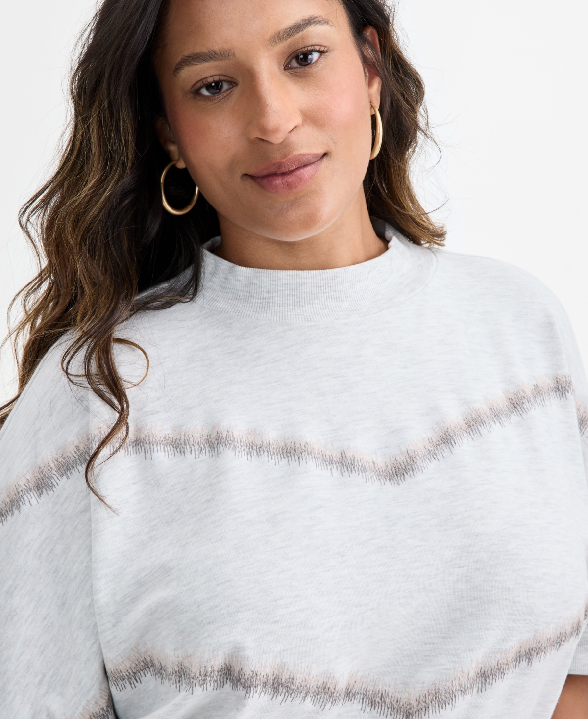 Democracy Plus Size Elbow-sleeve Mock-neck Top In Silver