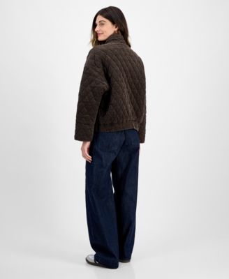 Juniors' Quilted Corduroy Zip-Front Coat