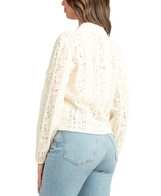 Juniors' Textured Lace Button-Front Shirt