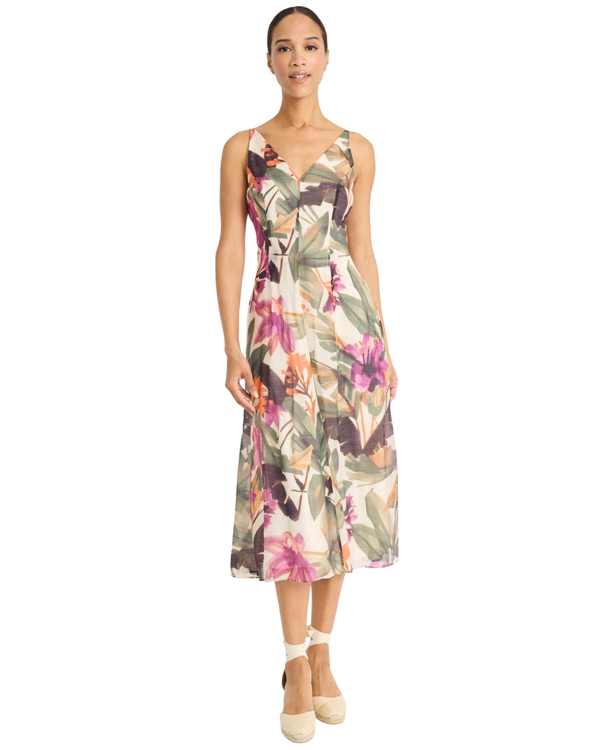 Women's Printed Voile Sleeveless A-Line Dress - Ivory/berry