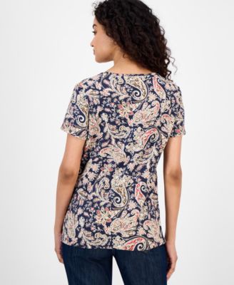 Women's Paisley-Print V-Neck T-Shirt