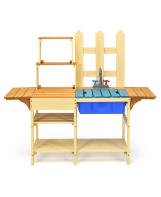 Wooden Kids Pretend Kitchen Play Set Outdoor Cooking Toy Gift Toddler Child