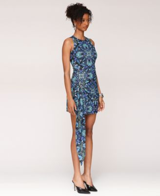 Women's Printed Asymmetric-Drape Sleeveless Mini Dress