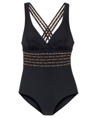 Women's Leopard Cheetah Trim Tummy Control One Piece Swimsuit