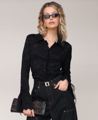Women's Button-Front Flared-Sleeve Lace Shirt