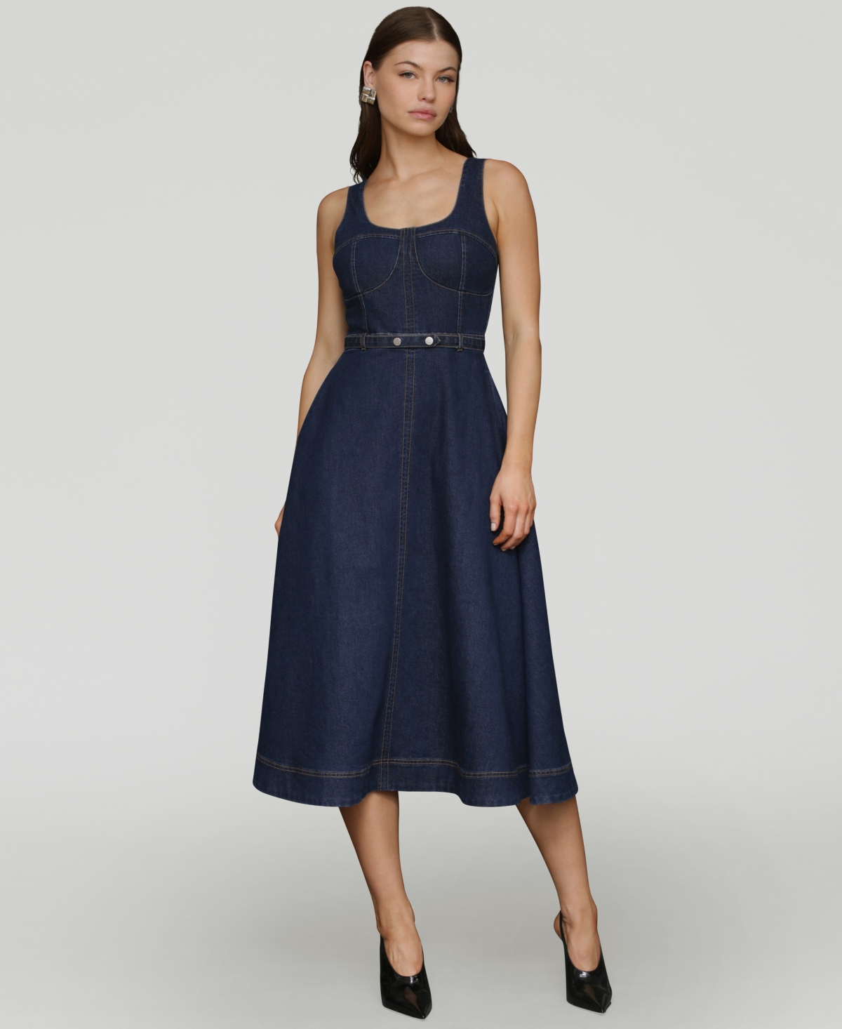 Women's Bustier Circle-Skirt Midi Dress - Royal Rinse