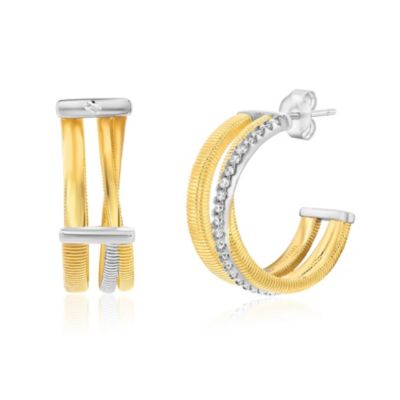 Suzy Levian Golden Helix Sterling Silver & Cubic Zirconia Triple Row Coil Huggie Hoop Earrings