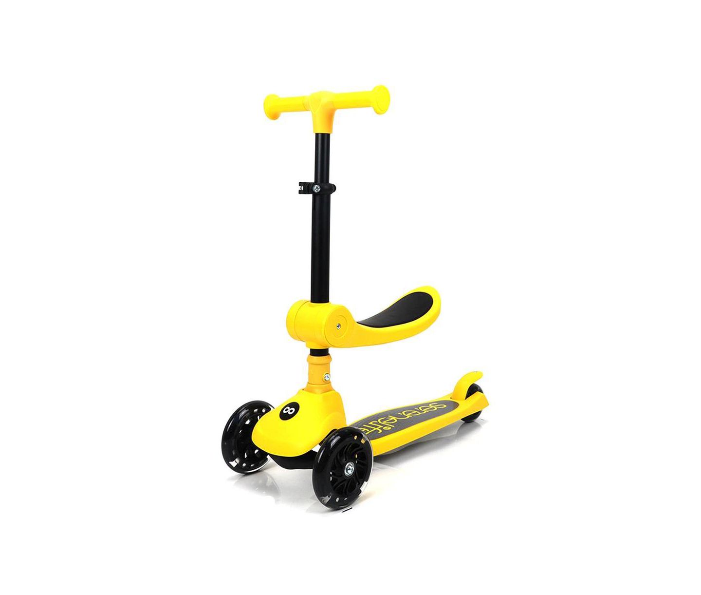 Детская игрушка SereneLife 3-Wheel Foldable Kids Scooter with Built-in LED Wheel Lights and Foldable Seat, 110 lb Weight Capacity, Ages 2+, цвет: Жёлтый — фото 1