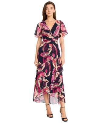 Maggy London - Women's Printed V-Neck Midi Fit & Flare Dress