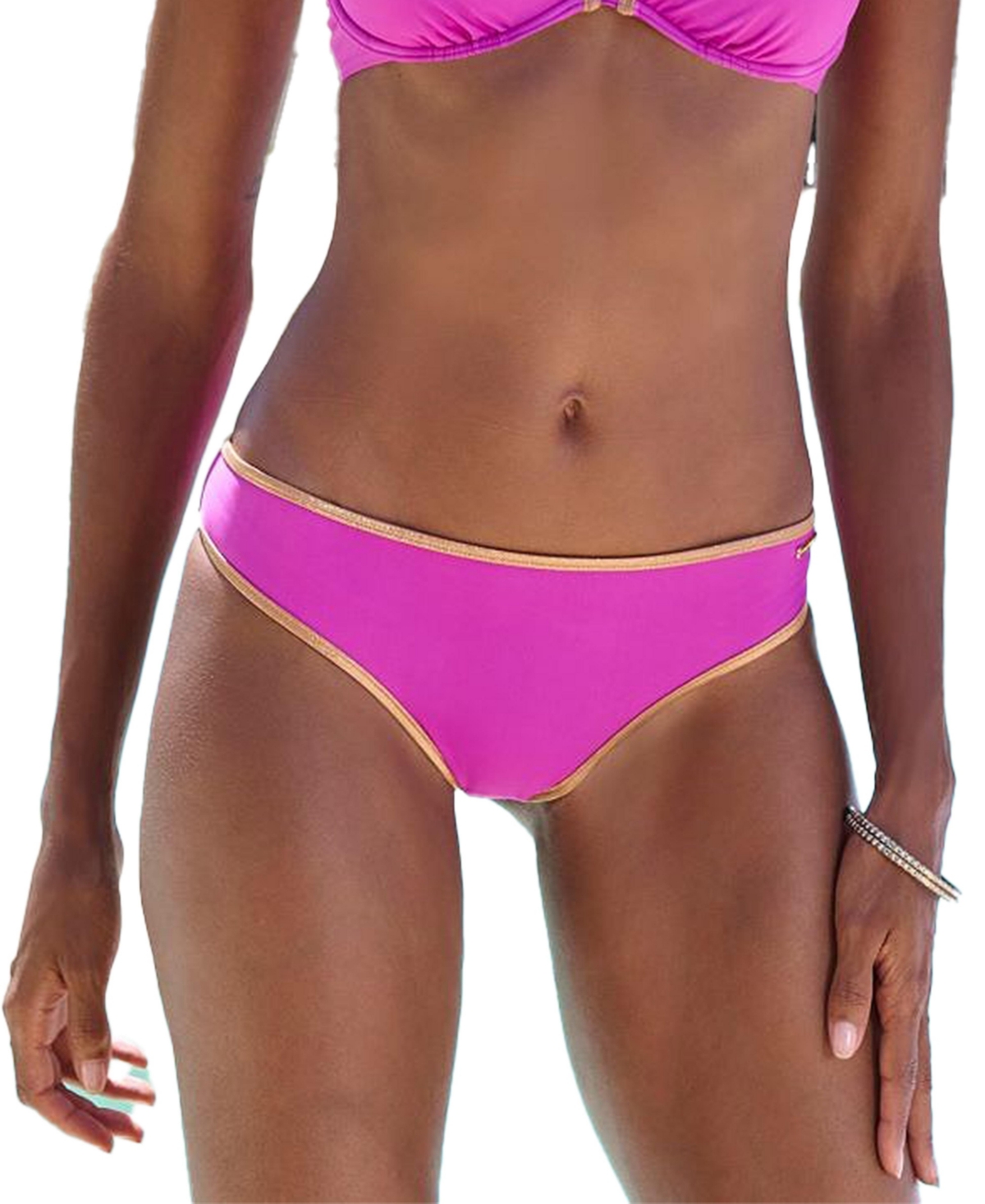 Women's Metallic Trim Classic Bikini Swimsuit Bottom cup sizing - Fuchsia