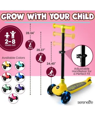 3-Wheel Foldable Kids Scooter - Child Toy Scooter with Built-in LED Wheel Lights, and Easy Maneuvering Lean-to-Steer Technology (Yellow)