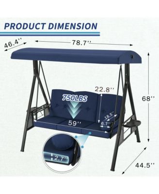 3-Person Metal Patio Swing with Removable Cushion & Cup Holder Patio Swing Outdoor Porch Swing Chair for Adults for Garden Backyard Deck