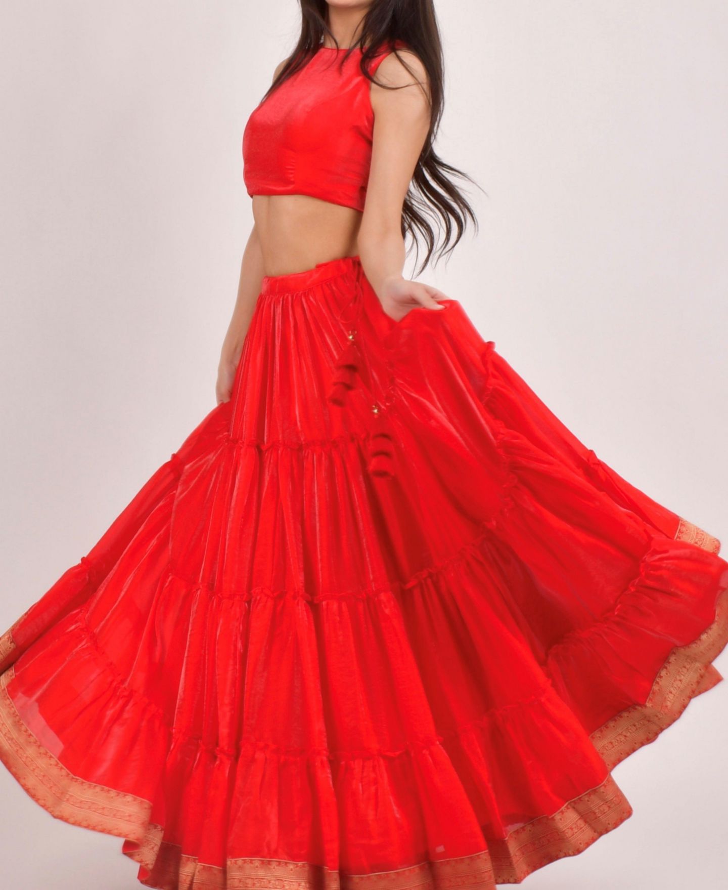 Женский топ RAAS Tiered Shimmer Lehenga Choli, цвет: Красный — фото 2