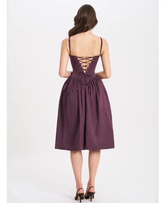 Women's Oakleigh Blackberry Purple Cotton Lace-up Back Midi Dress