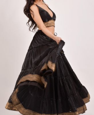Women's Tiered Shimmer Black Lehenga Choli