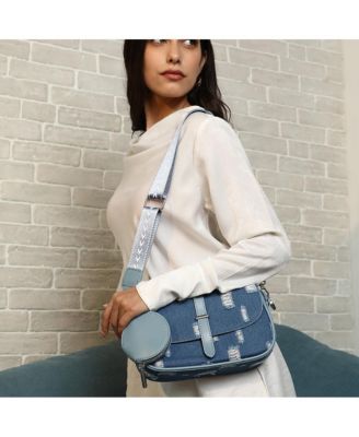 Women's The Denim-Structured Sling Bag With Pouch - Indigo Blue