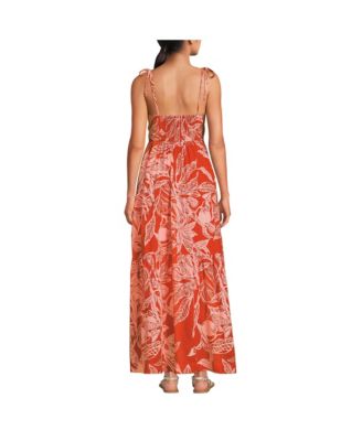 Women's Cotton Voile Vneck Tie Strap Maxi Dress