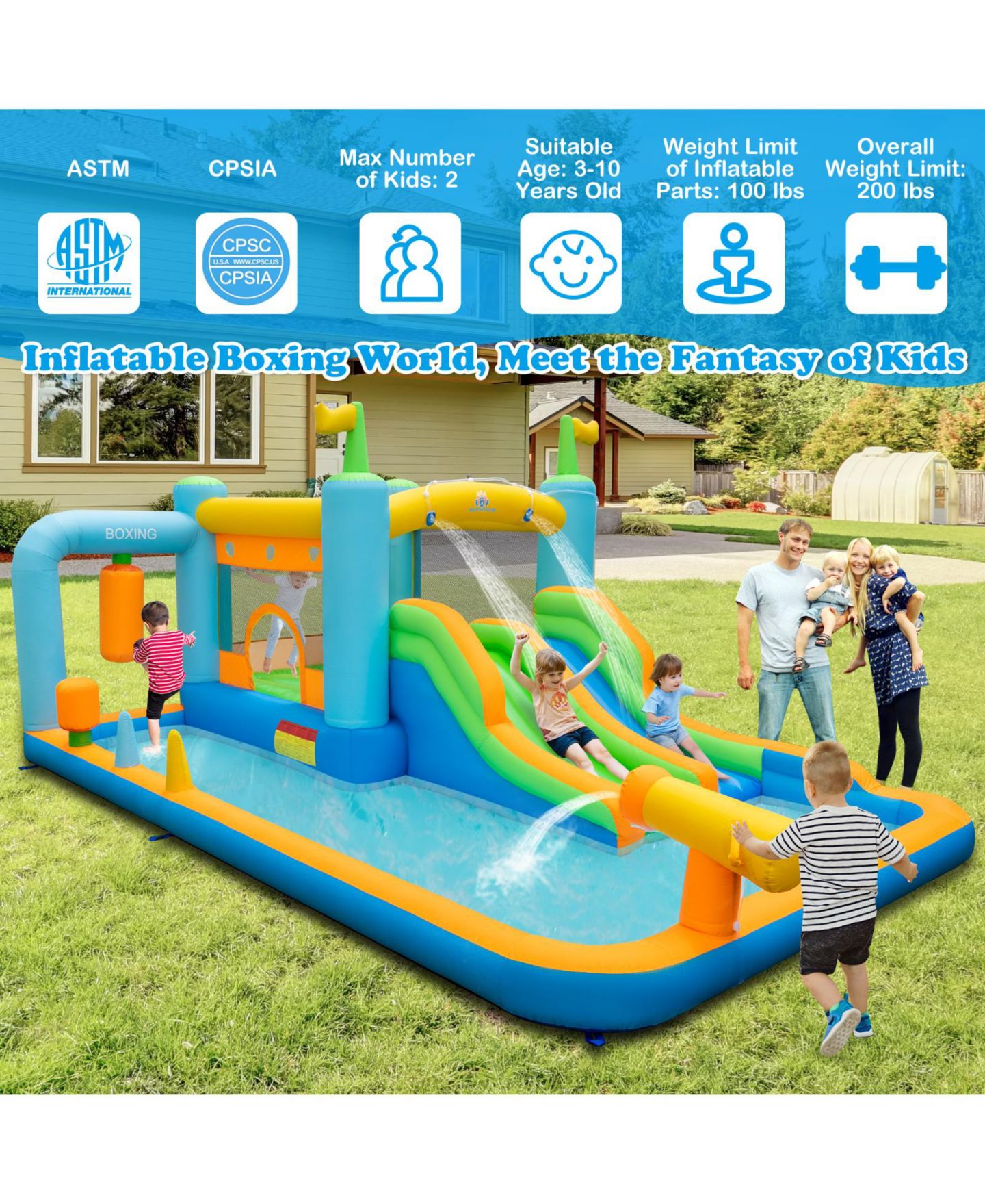 Детская игрушка Mecale Giant Inflatable Water Slide for Kids Aged 3-10 Years (without Blower), цвет: Синий — фото 7