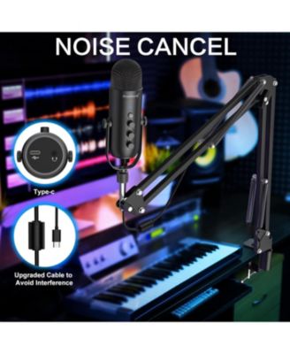 Gaming Microphone Kit, USB Mic w/ Boom Arm, Supercardioid Mic, Mute Button, Echo & Volume Gain Knob, Monitor for Phone Computer (Black)