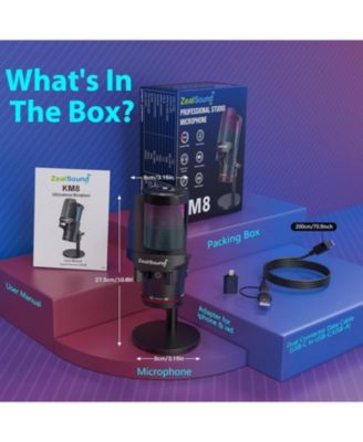 USB Microphone for iPhone, iPad, PC, RGB Gaming Mic with Metal Body, Mute, Pop Filter, Gain for Podcasting, Streaming, YouTube, Voice Over