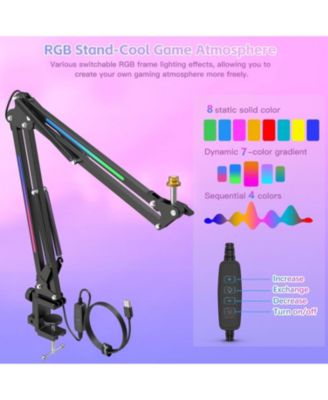 RGB Microphone Arm Stand,Mic Arm with RGB Light for QuadCast/Blue Yeti/Snowball/Shure SM7B/Rode NT1/Elgato,Rotatable Suspension Boom Scissor Stand for Gaming Streaming Podcasting YouTube