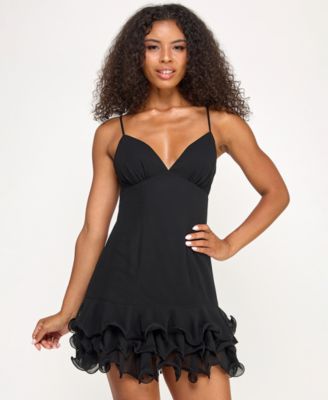 City Studios - Juniors' Plunge-Neck Chiffon Fit & Flare Dress
