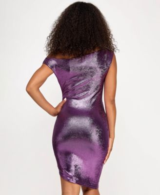 Juniors' One-Shoulder Foil Bodycon Dress