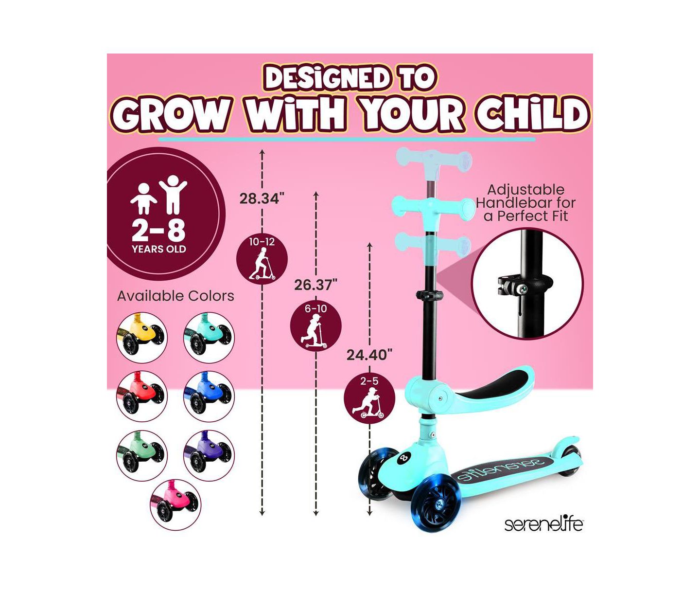 Детская игрушка SereneLife 3-Wheel Kids Scooter with LED Wheel Lights, Foldable, Ages 2+, цвет: Синий — фото 4