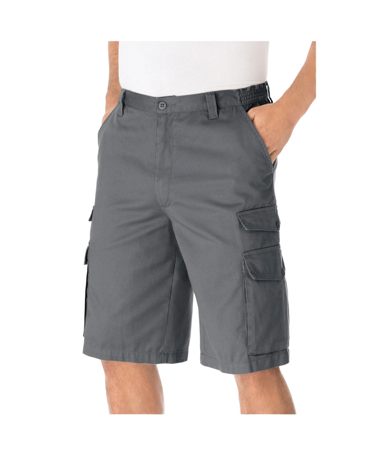Big & Tall 12&#x22; Side Elastic Cargo Shorts - Steel