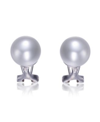 Sterling Silver White Gold Plating With White Pearl Omega Earrings