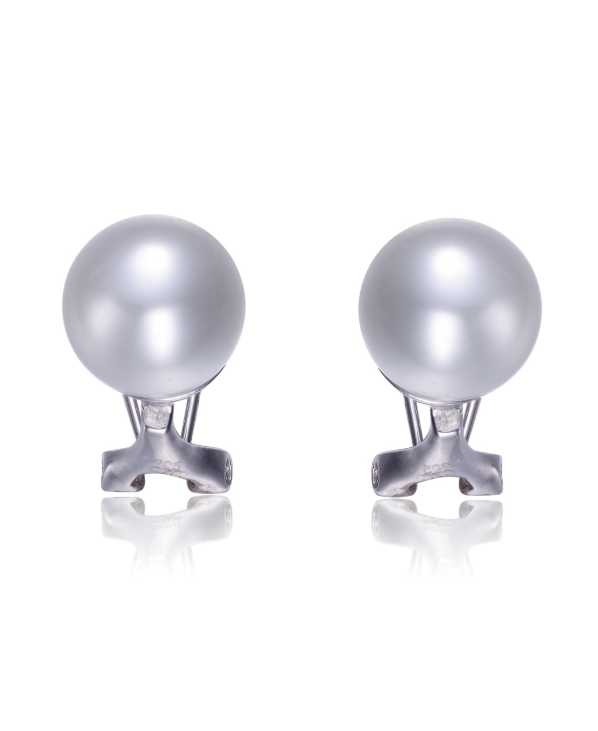 Sterling Silver White Gold Plating with White Pearl Omega Earrings - White
