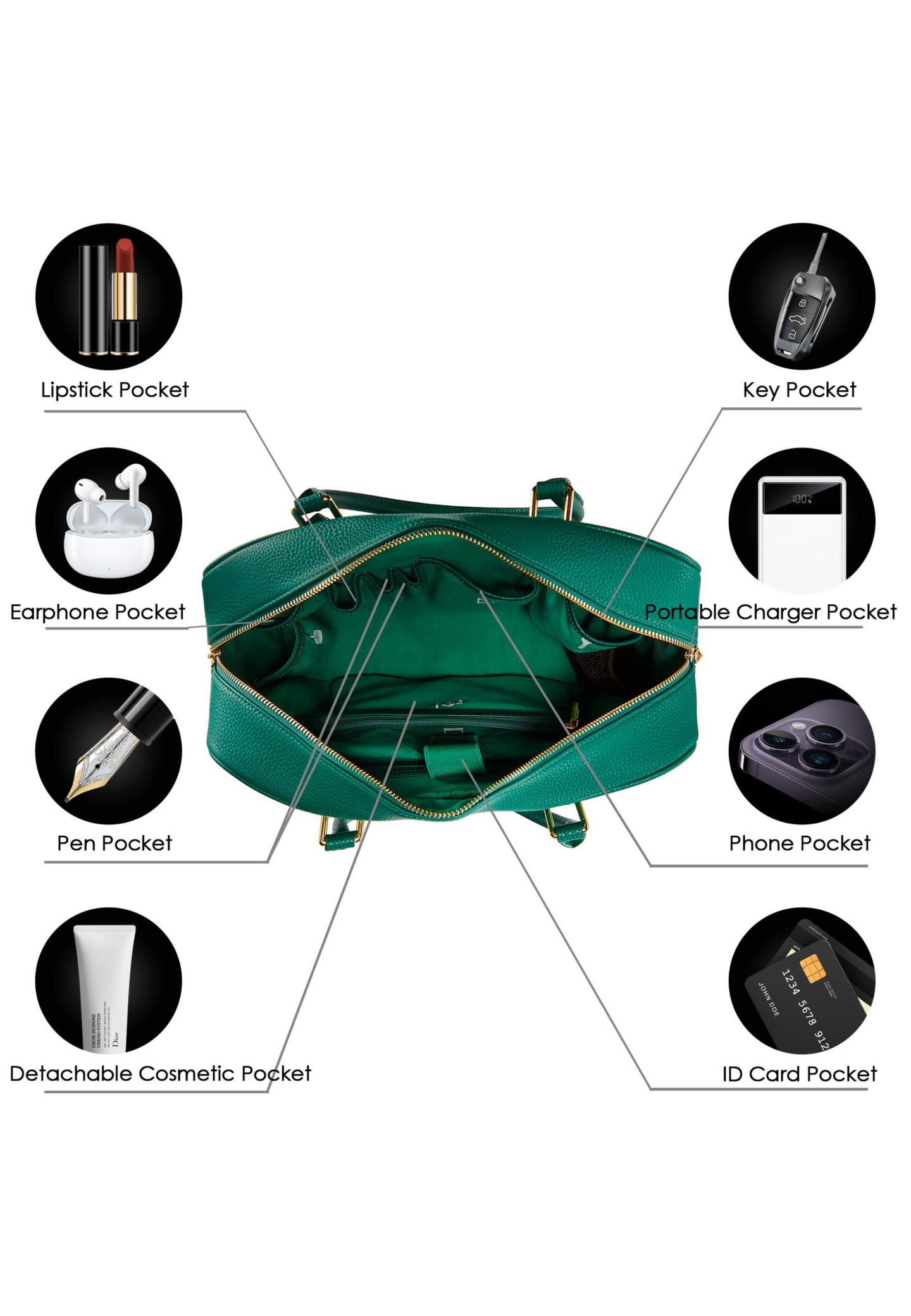 Женская сумка Victoria Hyde London Margaret L Handbag Laptop Pebbled Microfiber Leather Victoria Hyde, цвет: Зелёный — фото 2